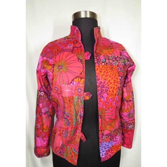 Women's Pink Multi Bright Bold Floral Patchwork Jacket Size M - Picture 5 of 9